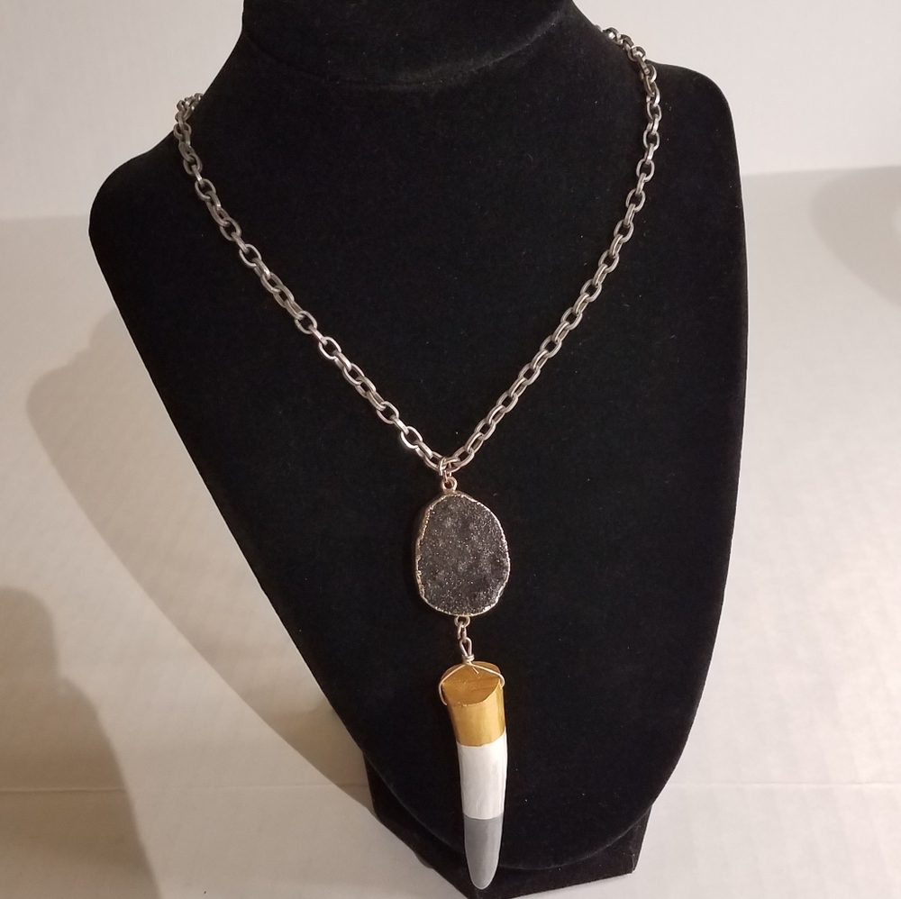 Long druzy tooth necklace  j215